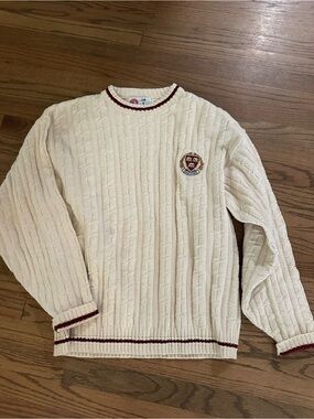 Cable-Knit Cream Sweater with Crest - HARVARD